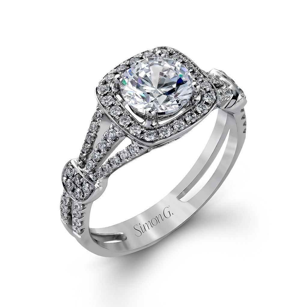 Simon G. Triple Shank Halo Engagement Ring - Smith and Bevill Jewelers