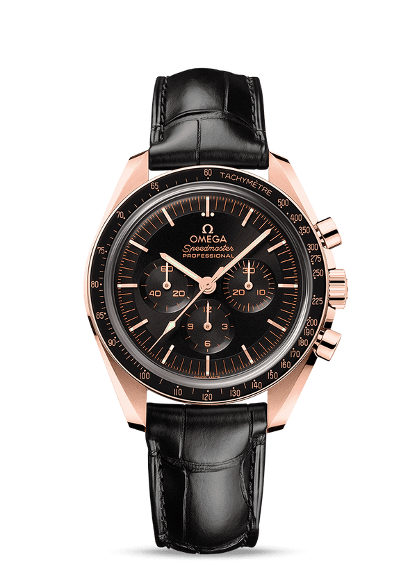 Omega Speedmaster 18k Sedna Gold Black Strap 310.63.42.50.01.001 Smith and Bevill Jewelers